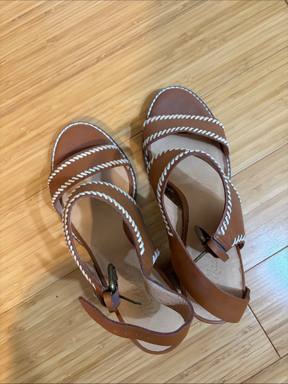 Madewell Women’s Brown Rope-Trim Leather Sandals